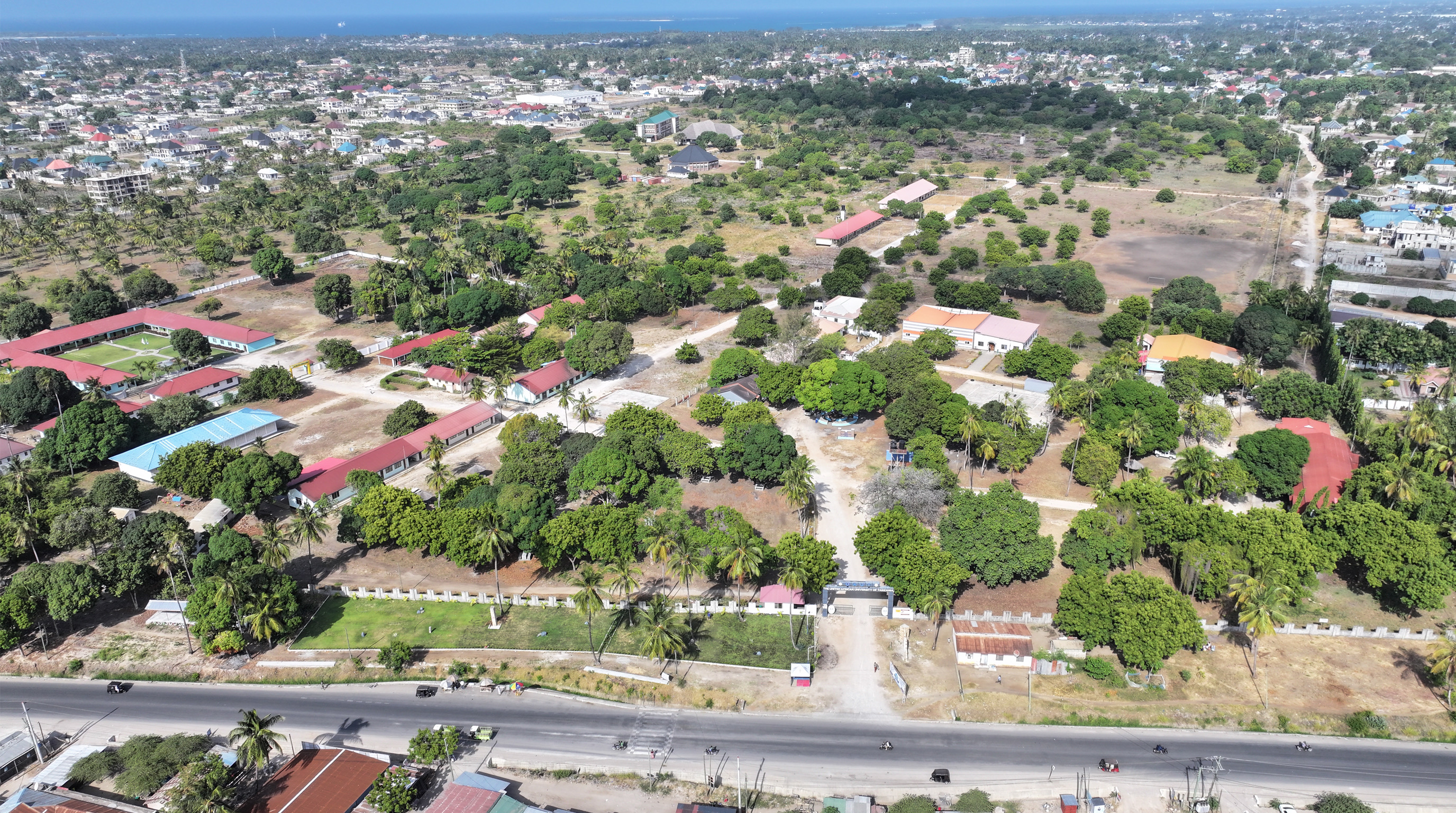 Aerial view of the operating UAUT campus in Kigamboni, Dar es Salaam
